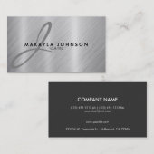 Matig en elegant grijs monogram geborsteld alumini visitekaartje (Voorkant / Achterkant)