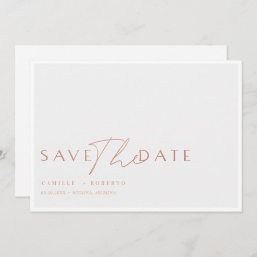 Matig en elegant Roos Blush Gold Script Save The Date (Voorkant / Achterkant)