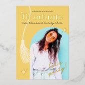 Matig en Retro Yellow Sparkle Afstuderen Folie Uitnodiging (Voorkant)