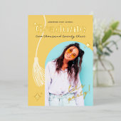 Matig en Retro Yellow Sparkle Afstuderen Folie Uitnodiging (Staand Voorkant)