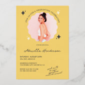 Matig en Retro Yellow Sparkle Afstuderen Folie Uitnodiging (Achterkant)