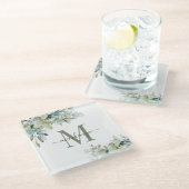 Matig Eucalyptus Botanische Floral Monogram Glazen Onderzetter (Schuin)