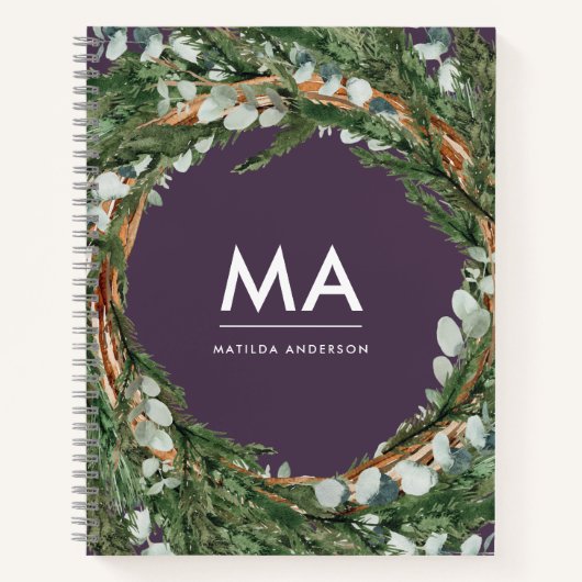 Matig eucalyptus botanische loof met initiaal notitieboek (Voorkant)