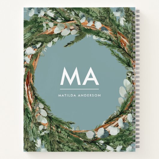 Matig eucalyptus botanische loof met initiaal notitieboek (Achterkant)