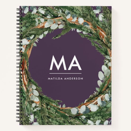 Matig eucalyptus botanische loof met initiaal notitieboek (Voorkant)