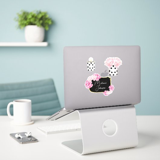 Matig Fancy meisje met roze zwarte Stippen Sticker (Laptop op bureau)