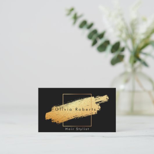 Matig Faux Gold Abstract penseel zwart Visitekaartje (Staand voorkant)