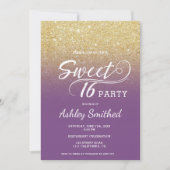 Matig faux gold glitter ombre paars Sweet 16 Kaart (Voorkant)