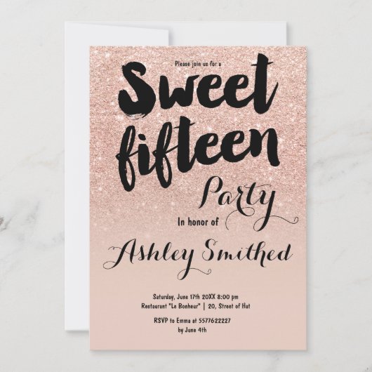 Matig faux roos goudglitter typografie Sweet 15 Kaart (Voorkant)