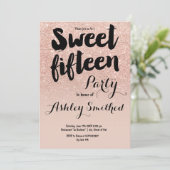 Matig faux roos goudglitter typografie Sweet 15 Kaart (Staand voorkant)