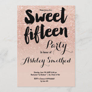 Matig faux roos goudglitter typografie Sweet 15 Kaart