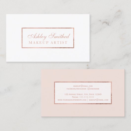 Matig faux roos goudkleurig wit, eenvoudig te make visitekaartje (Voorkant / Achterkant)