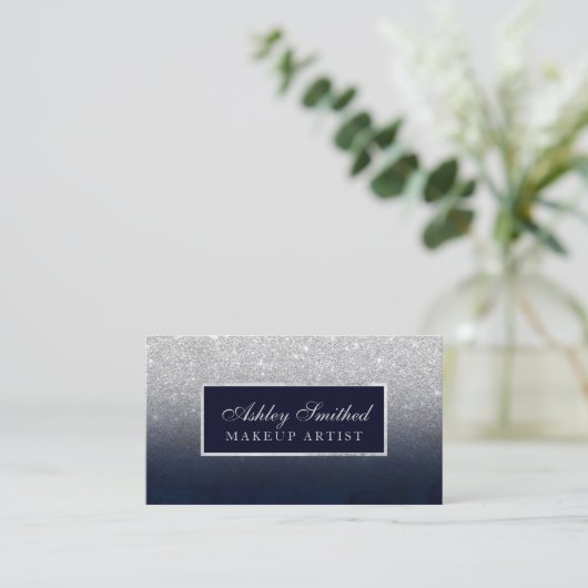 Matig faux zilveren glitter marvy blue ombre make- visitekaartje (Staand voorkant)