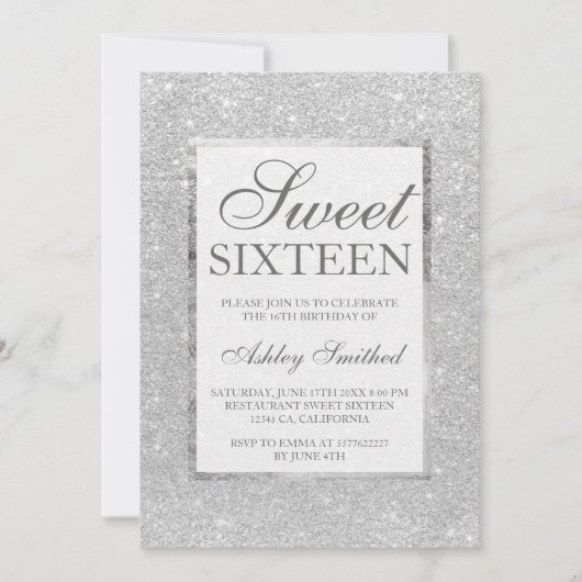 Matig faux zilverglitter elegant chic Sweet 16 Kaart (Voorkant)