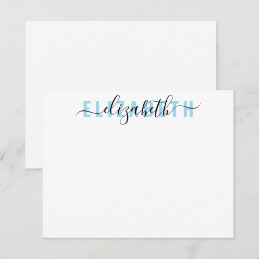 Matig Feminine Script Bold Typography Light Blue Notitiekaartje (Voorkant / Achterkant)