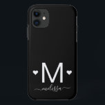 Matig feministisch monogram zwart wit Case-Mate iPhone case<br><div class="desc">Modern feministisch script monogram zwarte witte naam iPhone 11 Hoesje</div>