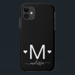 Matig feministisch monogram zwart wit Case-Mate iPhone case<br><div class="desc">Modern feministisch script monogram zwarte witte naam iPhone 11 Hoesje</div>