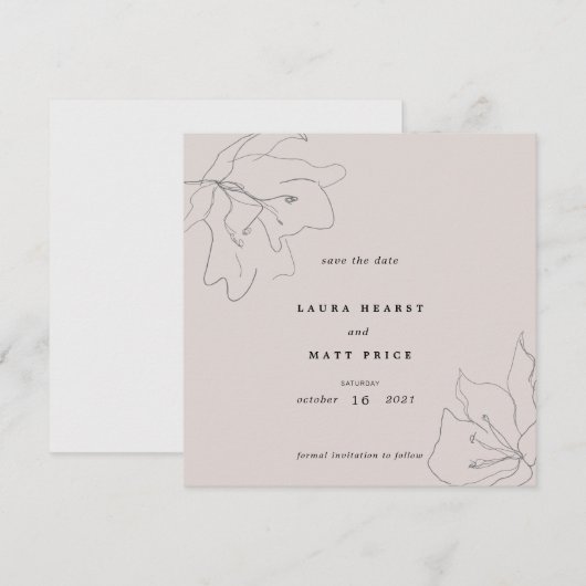 Matig fijn witje roze Floral Save The Date (Voorkant / Achterkant)