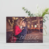 Matig fijne kalligrafie Coupfoto Save The Date (Staand voorkant)