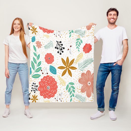 Matig Floral Botanical Pattern White Fleece Deken (In situ)
