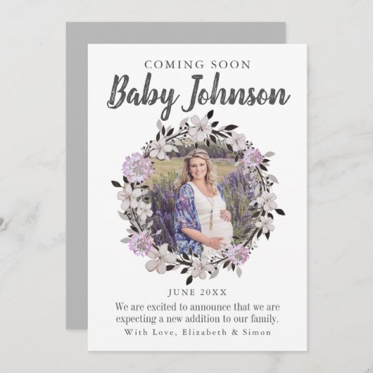 Matig Floral Fotozwangerschap Aankondiging (Voorkant / Achterkant)