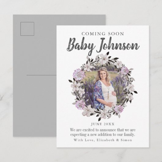 Matig Floral Fotozwangerschap Aankondiging (Voorkant / Achterkant)