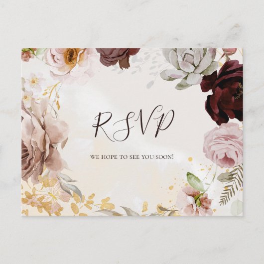 Matig Floral Marble Menu Choice RSVP Briefkaart (Voorkant)
