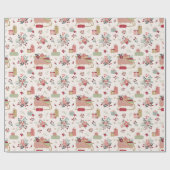 Matig Floral Pattern Santa Sleigh Kerstmis Cadeaupapier (Vlak)