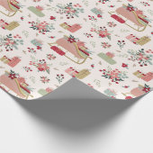 Matig Floral Pattern Santa Sleigh Kerstmis Cadeaupapier (Hoek)