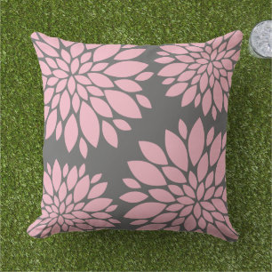 Matig Floral Pink en Koolsteengrijs Buitenkussen