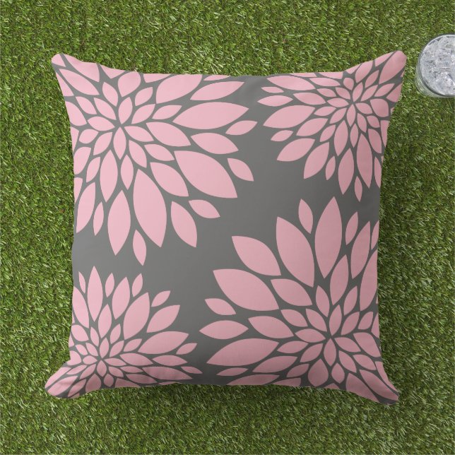 Matig Floral Pink en Koolsteengrijs Buitenkussen (Gras)