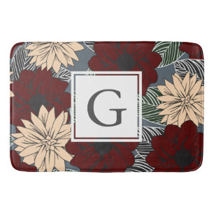 Matig Floral Red Tan Blooms Monogramed Badmat