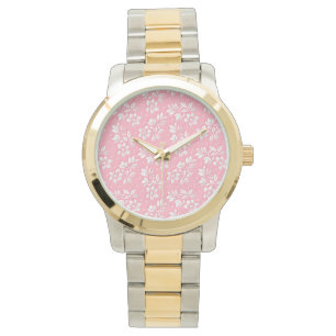 Matig Floral roze wit glas Horloge
