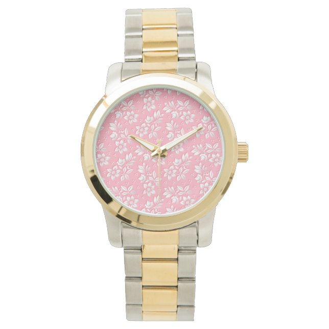 Matig Floral roze wit glas Horloge (Voorkant)