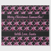 Matig Floral Snowflakes Pattern Black Rood Roze Cadeaupapier (Vlak)