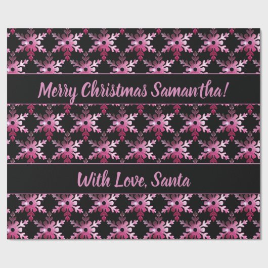 Matig Floral Snowflakes Pattern Black Rood Roze Cadeaupapier (Vlak)