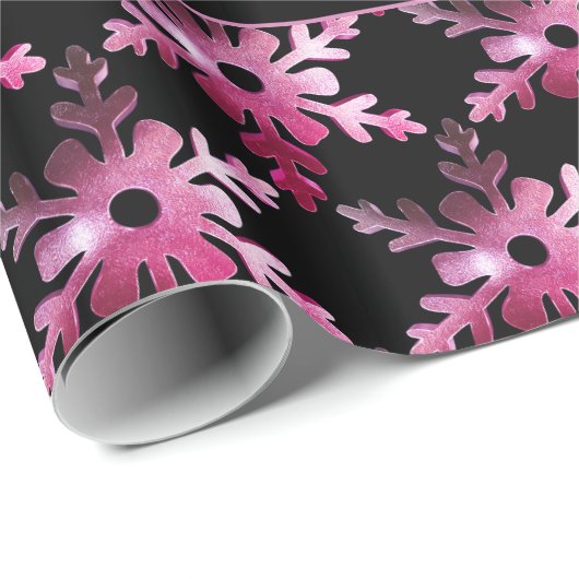 Matig Floral Snowflakes Pattern Black Rood Roze Cadeaupapier (Rol Hoek)