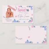 Matig Floral Sweet 16 roze Birthday Informatiekaartje (Voorkant / Achterkant)