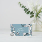 Matig Floral Wildflower Botanical Blue White Visitekaartje (Staand voorkant)
