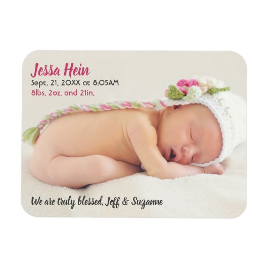 Matig Foto Baby Girl Name Birth Stats Magnet Magneet (Horizontaal)
