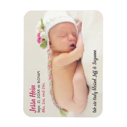 Matig Foto Baby Girl Name Birth Stats Magnet Magneet (Verticaal)