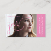 Matig foto-kromme Girly Pink-script monogram Visitekaartje (Voorkant)