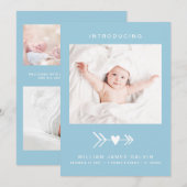 Matig foto - Pijl-blauw baby-jongen Aankondiging (Voorkant / Achterkant)