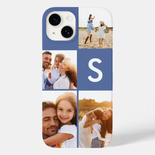 Matig fotocollage blauw initiaal monogram Case-Mate iPhone case (Achterkant)