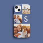 Matig fotocollage blauw initiaal monogram Case-Mate iPhone 14 hoesje<br><div class="desc">Moderne foto collage blauw initiaal monogram ontwerp. Een modern design met meerdere foto's. Verander de kleur om aan te passen. Een deel van een collectie.</div>