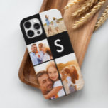 Matig fotocollage monogram zwart initiaal Case-Mate iPhone case<br><div class="desc">Moderne foto collage zwart initiaal monogram ontwerp. Een modern design met meerdere foto's. Verander de kleur om aan te passen. Een deel van een collectie.</div>