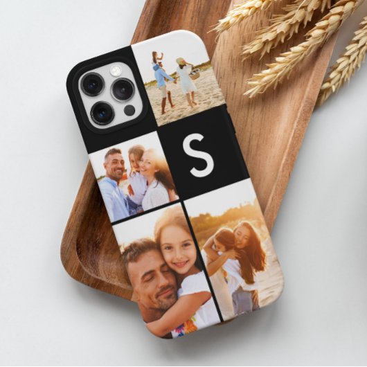 Matig fotocollage monogram zwart initiaal Case-Mate iPhone case