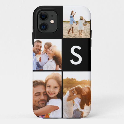 Matig fotocollage monogram zwart initiaal Case-Mate iPhone case (Achterkant)