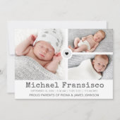 Matig fotoraster collage Stats Birth Aankondiging (Voorkant)