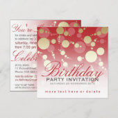 Matig - Funky Red Gold Party - Birthday - uitnodig Kaart (Voorkant / Achterkant)